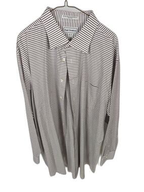 Paul Fredrick Men's Purple White Striped Non-Iron Dress Shirt 18.5 35